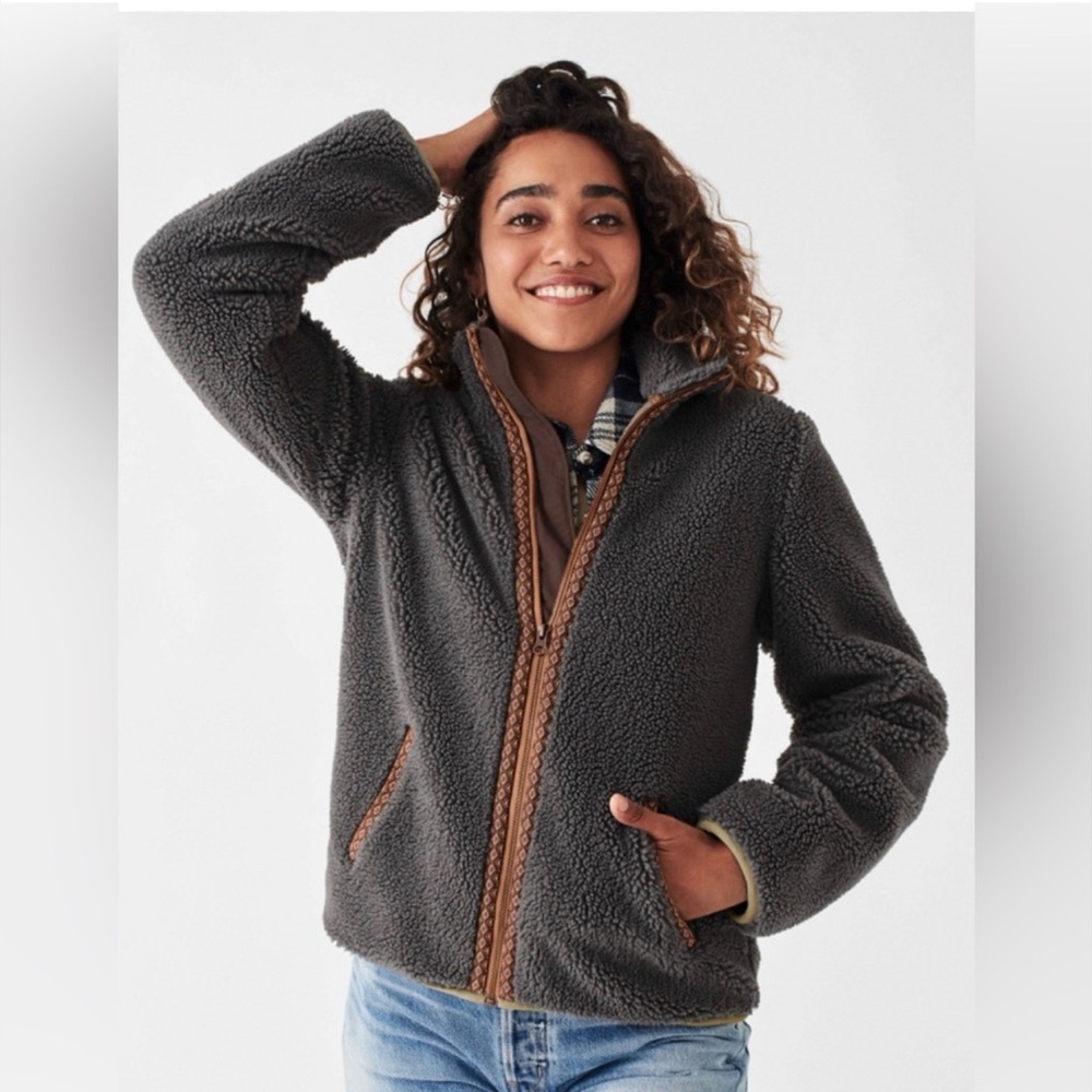 Faherty Gray and Brown Sherpa Jacket
